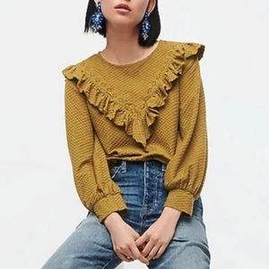 J.Crew Ruffle-Trim Honeycomb Knit Top – Mustard – XS